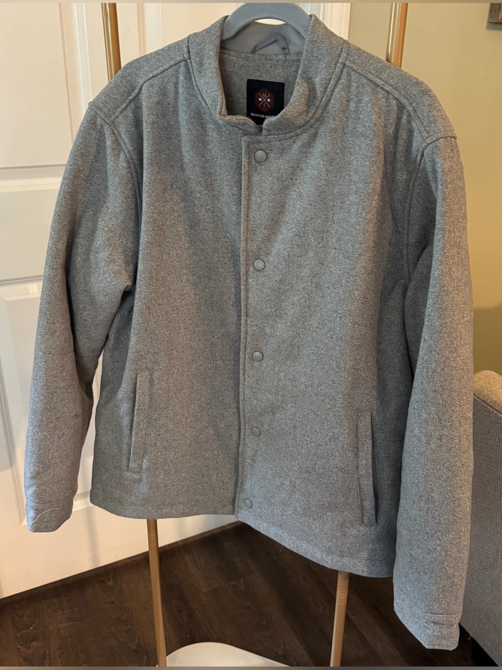 Men's Grey Snap-Front Bomber Jacket